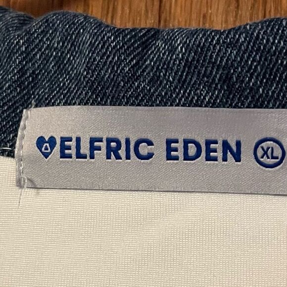 Aelfric Eden Denim Lapel 1/4 Zip Sweatshirt Star front EUC White/Pink SZ XL - Picture 6 of 9